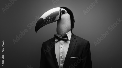 A bird wearing a suit and tie