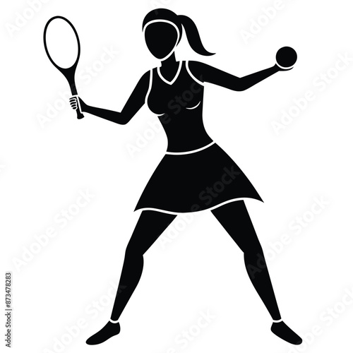 a female tennis player, an isolated white background,  