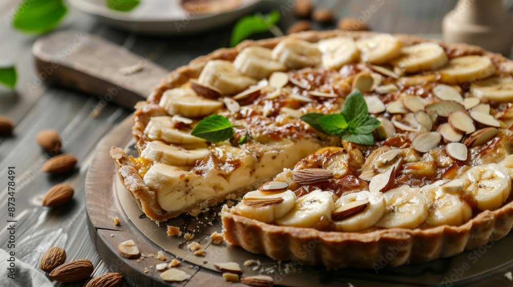 The national cuisine of Turkey. Banana pie with almonds in Turkish. The national cuisine of Turkey. Banana pie with almonds in Turkish.