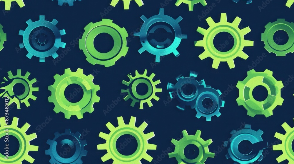 Abstract Gear Pattern: Green and Blue Cogwheels Abstract Gear Pattern: Green and Blue Cogwheels