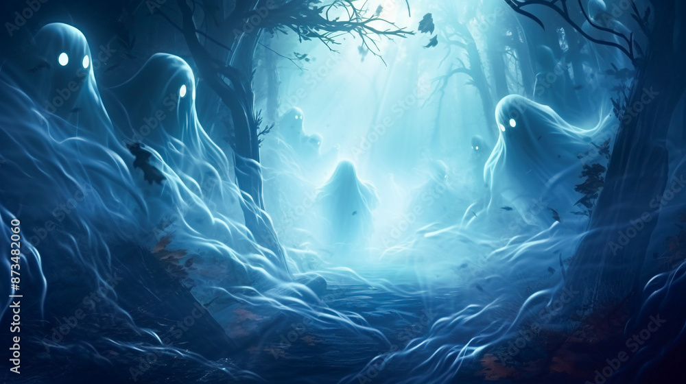 Fototapeta premium Halloween Ghost With Scary Background