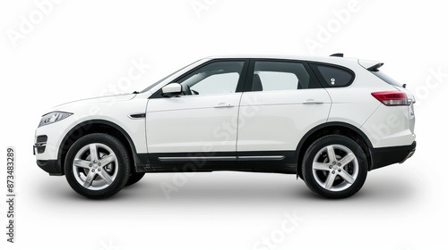 A white SUV car showcased from the side, isolated on a white background with a clipping path.

