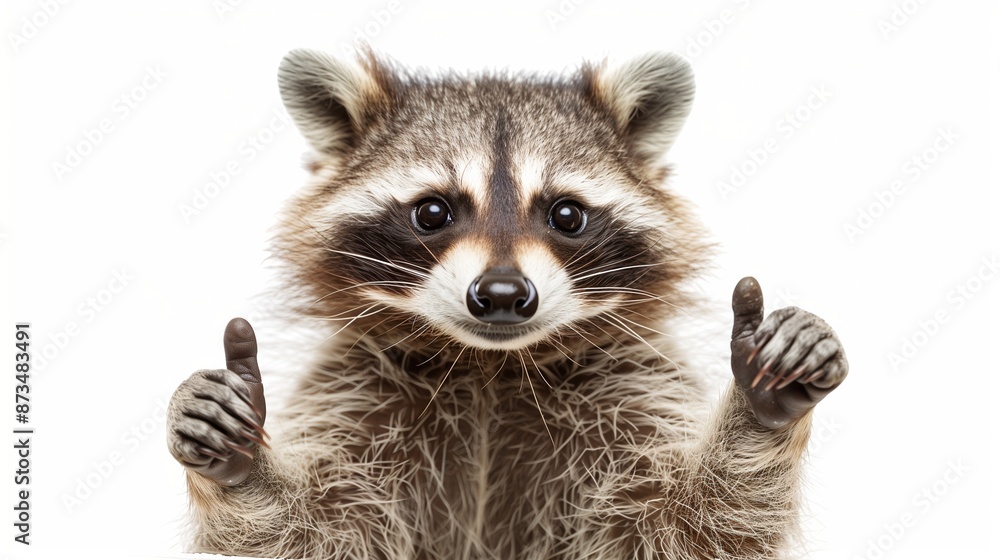 A raccoon giving a thumbs up isolated on white background A raccoon giving a thumbs up isolated on white background