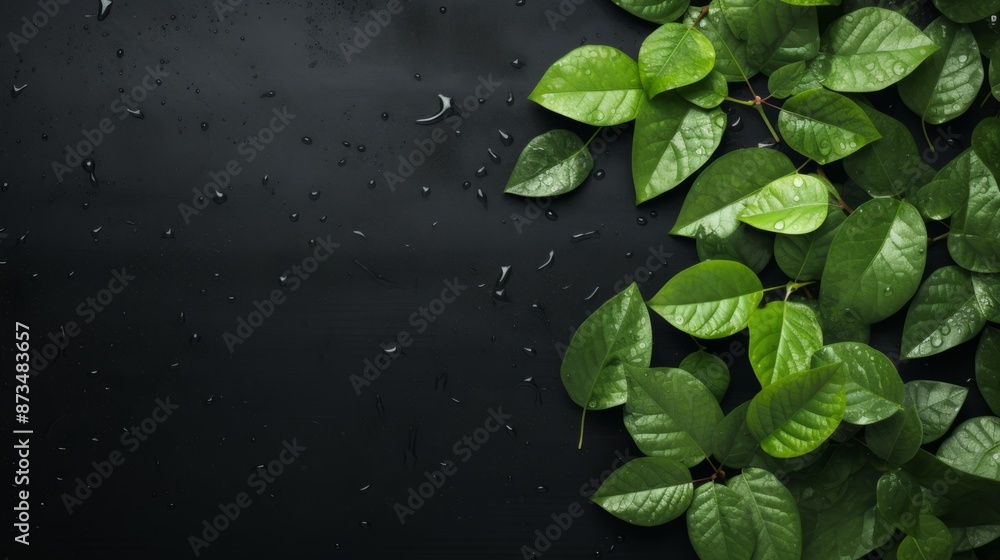 Green leafs on black wet asphalt background. Top view with copy space --ar 16:9 --stylize 250 --v 5.2 Job ID: f57b6e1a-d495-4970-bd67-47a6ff285ae2 Green leafs on black wet asphalt background. Top view with copy space --ar 16:9 --stylize 250 --v 5.2 Job ID: f57b6e1a-d495-4970-bd67-47a6ff285ae2