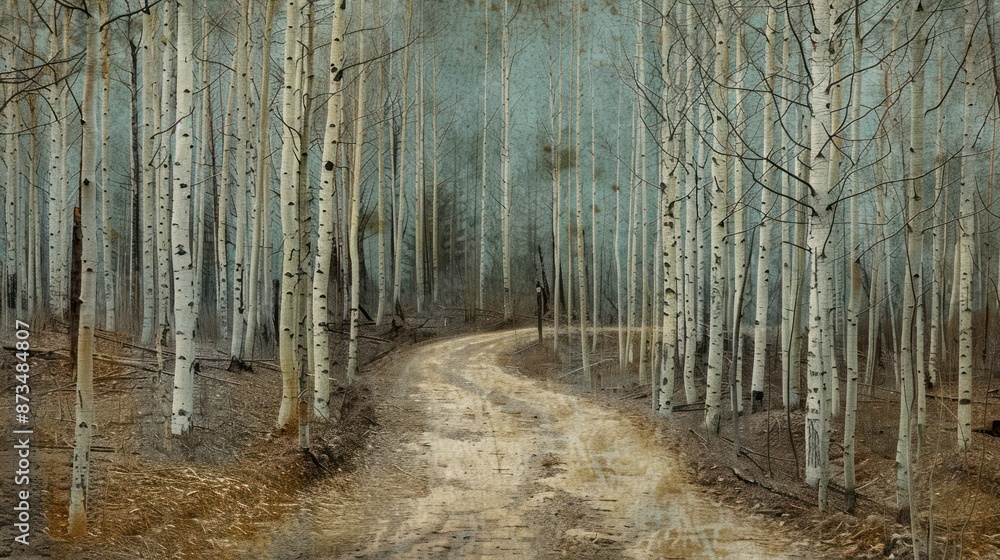 Serene Path Through a Birch Forest Serene Path Through a Birch Forest
