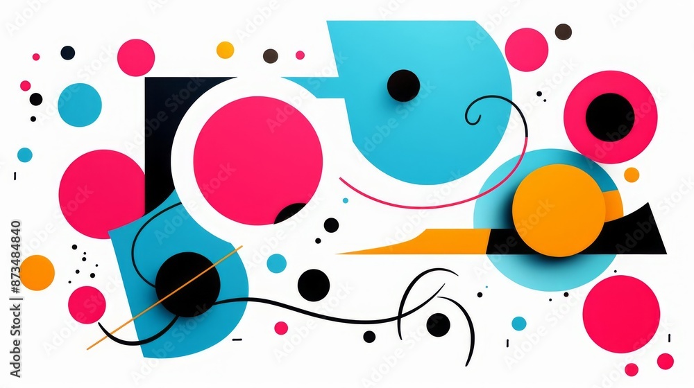 Obraz premium Playful Abstract with Colorful Dots and Swirls on a White Background