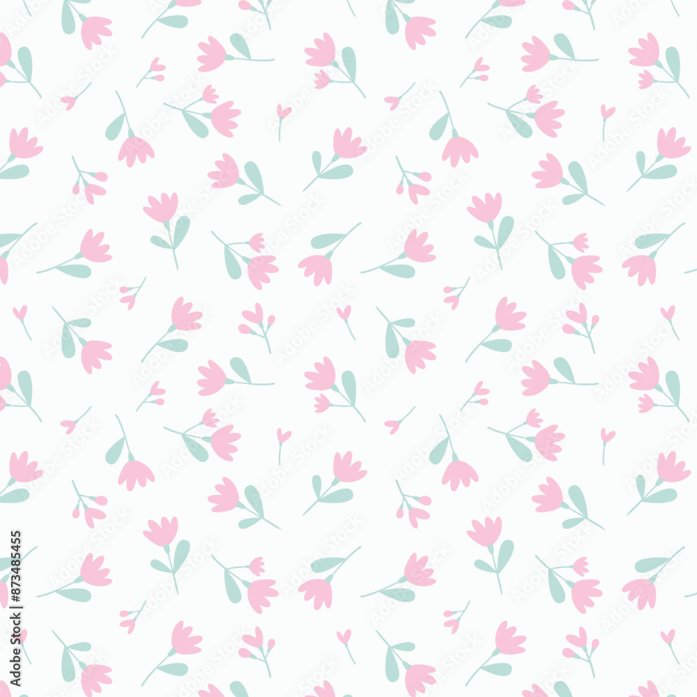 Seamless pattern with small flower branches on a field. Rustic ditsy print, gentle floral background with hand drawn flowers, leaves on branches. Vector illustration. Seamless pattern with small flower branches on a field. Rustic ditsy print, gentle floral background with hand drawn flowers, leaves on branches. Vector illustration.