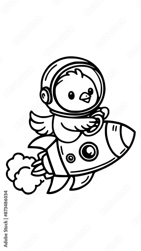 Obraz premium Cute Bird Riding Rocket - Cartoon Vector Icon Illustration Generative AI