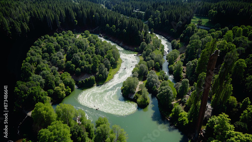arafed view of a river running through a forest filled with trees