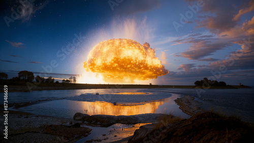 arafed explosion of a nuclear bomb over a body of water