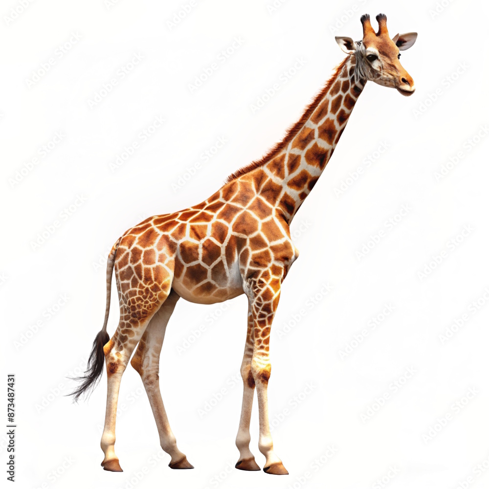 Naklejka premium African giraffe isolated on white background. Side view.