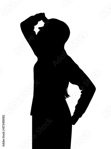 Side profile portrait silhouette of teenage girl looking upward with hand shielding eyes