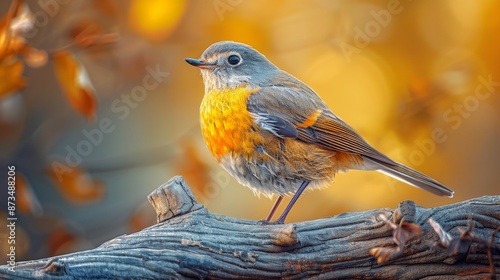 AI generated illustration of a bird with a bright orange chest and grey wings on a branch photo