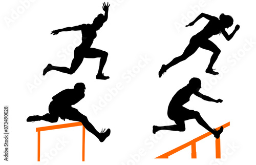 atletas, siluetas, salto, pertiga, deporte, vectores, salto de longitud, carrera, agilidad, ilustracion, obstaculos