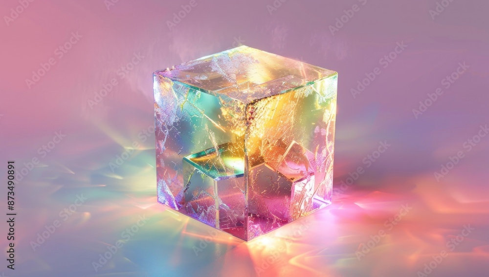 Glass Cube with Rainbow Reflections Glass Cube with Rainbow Reflections