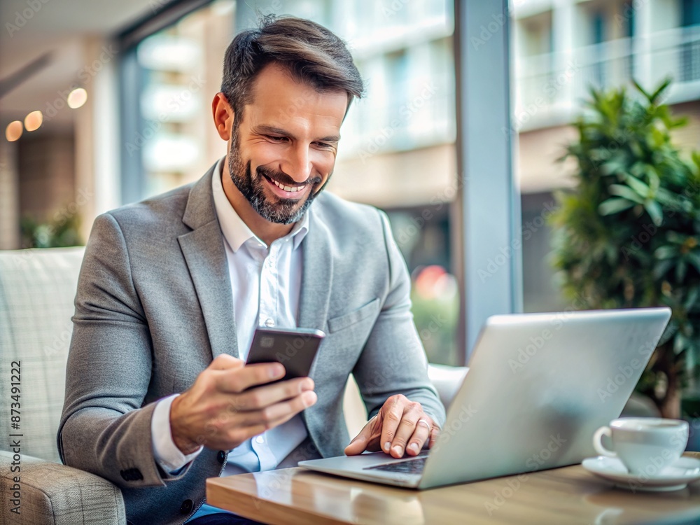 Man using mobile online banking and payments, Digital marketing. Finance and banking network. Online shopping Man using mobile online banking and payments, Digital marketing. Finance and banking network. Online shopping