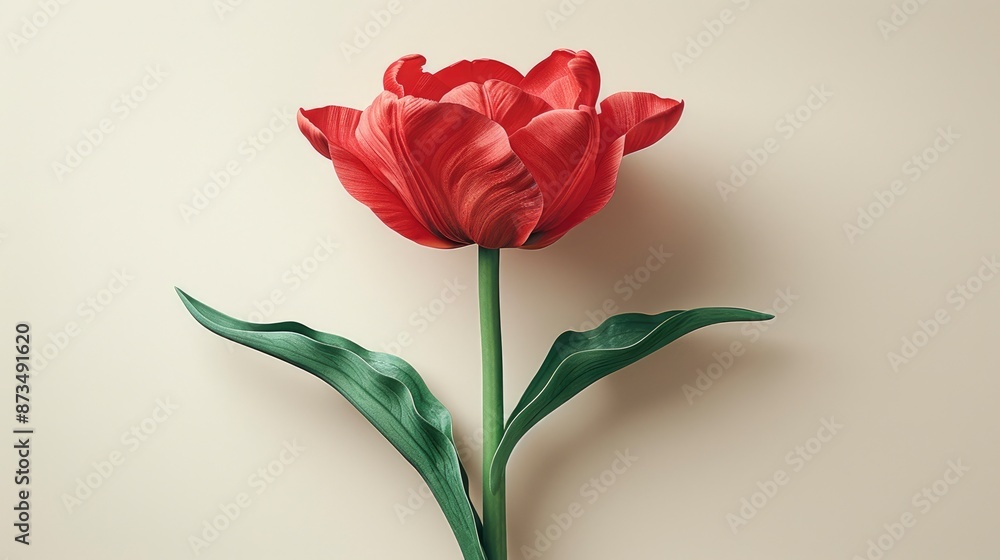 A red tulip, on a light background, in a flat illustration style, in white letters, with a simple and minimalistic design, at a high resolution, A red tulip, on a light background, in a flat illustration style, in white letters, with a simple and minimalistic design, at a high resolution,