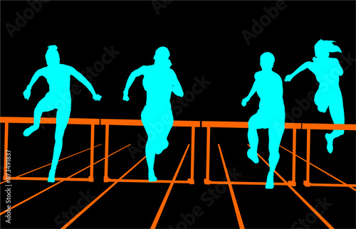 atletas, siluetas, salto, pertiga, deporte, vectores, salto de longitud, carrera, agilidad, ilustracion, obstaculos
