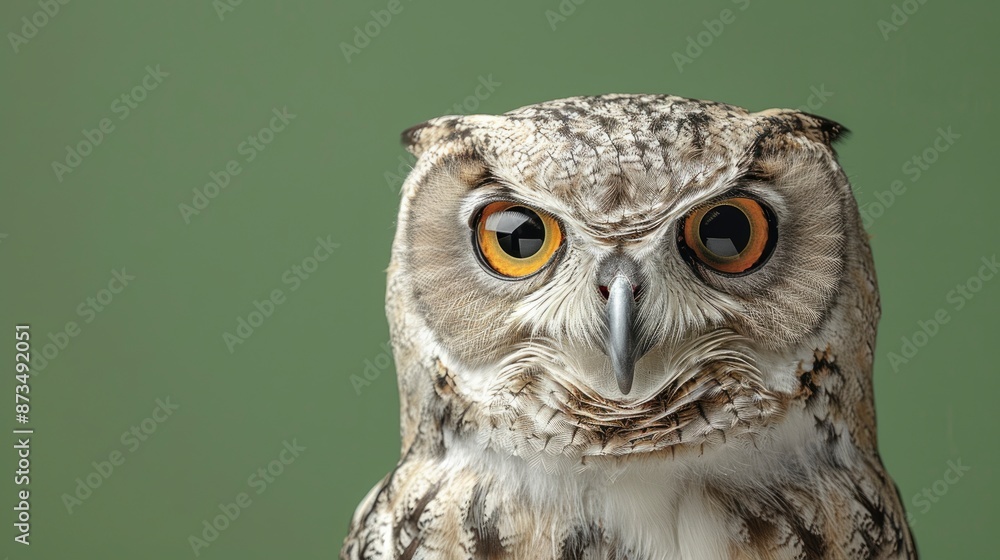 Fototapeta premium A white owl with big eyes, on a light background, in a flat illustration style, in white letters, with a simple and minimalistic design, at a high resolution,