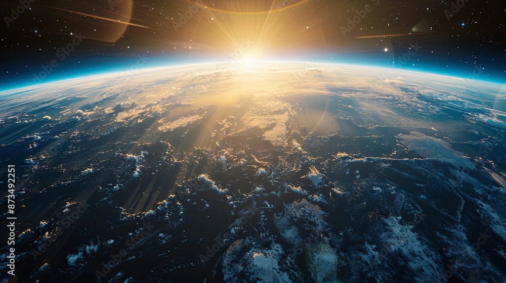 Earth From Space With Rising Sun and Intricate Cloud Patterns Earth From Space With Rising Sun and Intricate Cloud Patterns