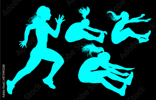 atletas, siluetas, salto, pertiga, deporte, vectores, ilustracion, corriendo, carrera, deporte, salto