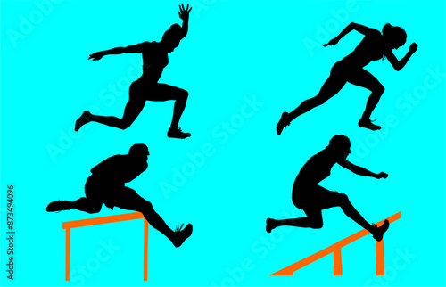 atletas, siluetas, salto, pertiga, deporte, vectores, salto de longitud, carrera, agilidad, ilustracion, obstaculos