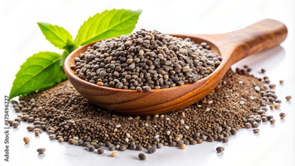 A spoonful of chia seeds is on top of a pile of chia seeds A spoonful of chia seeds is on top of a pile of chia seeds