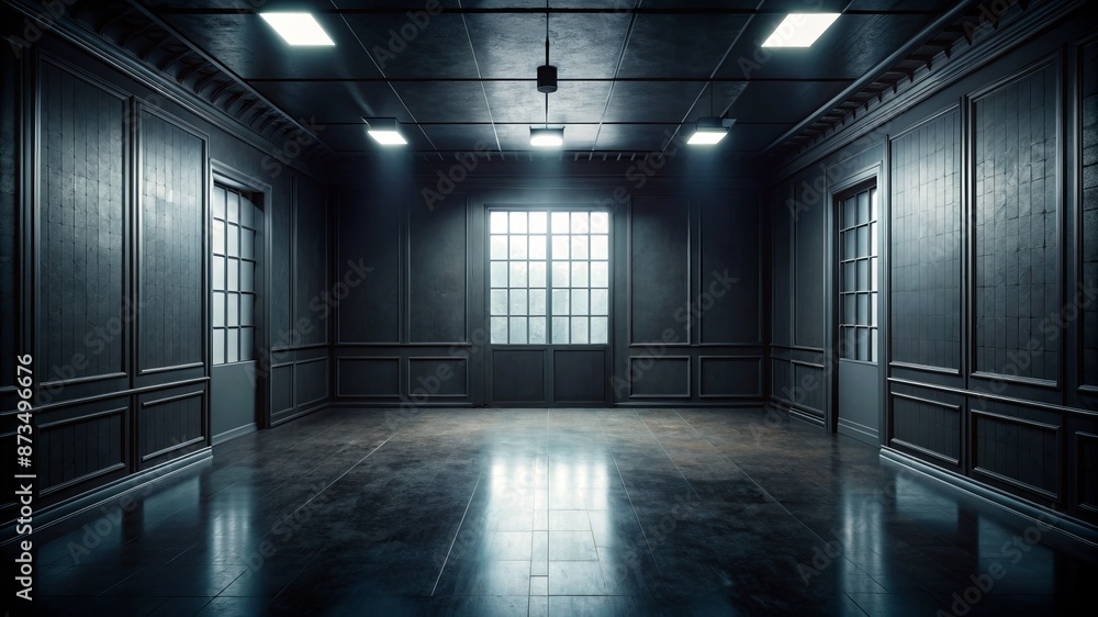 A large, empty room with a window in the middle A large, empty room with a window in the middle