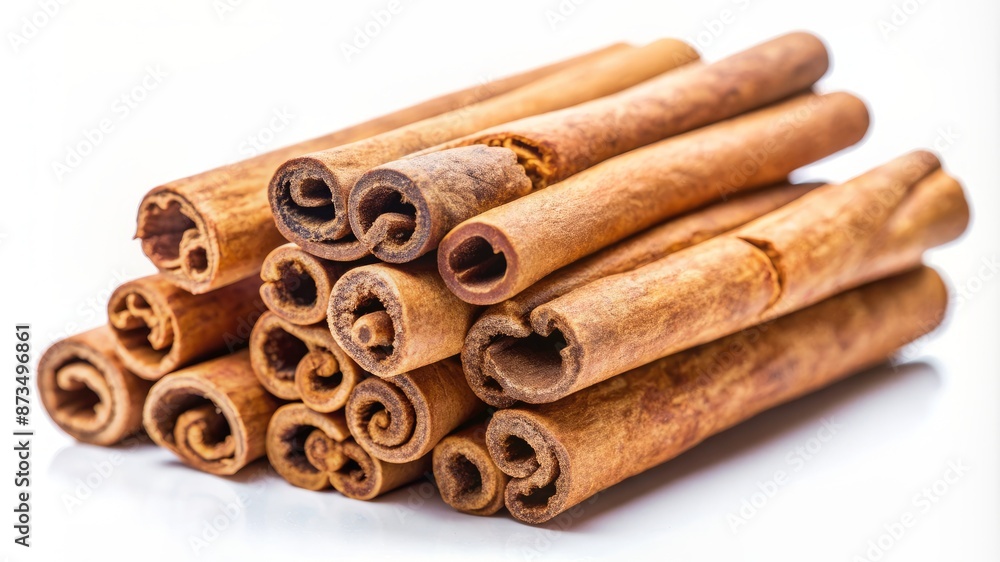 Three cinnamon sticks are shown in a row Three cinnamon sticks are shown in a row