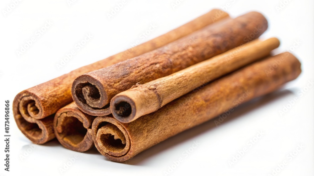 Three cinnamon sticks are shown in a row Three cinnamon sticks are shown in a row