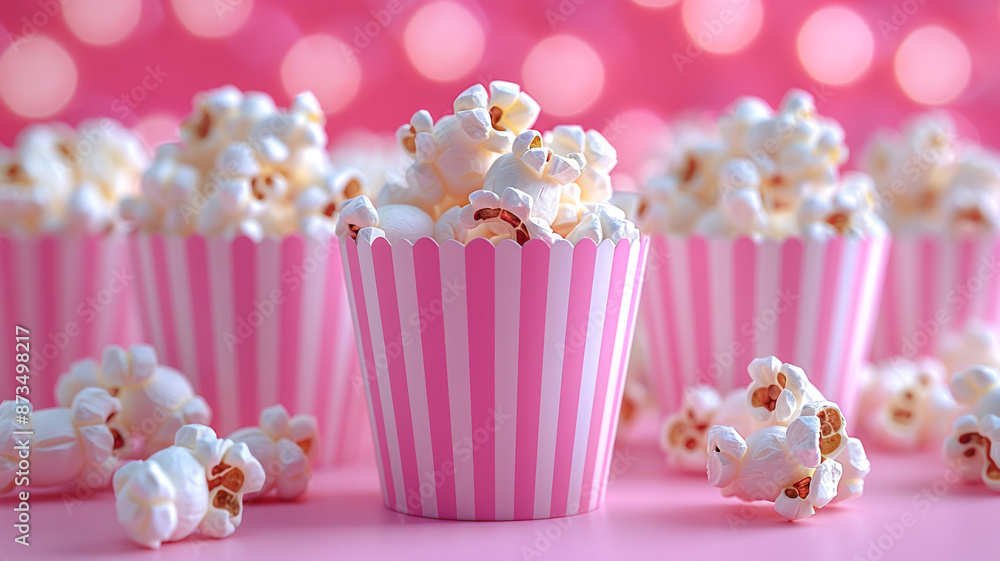 Glasses with popcorn on a pink background, close-up Glasses with popcorn on a pink background, close-up
