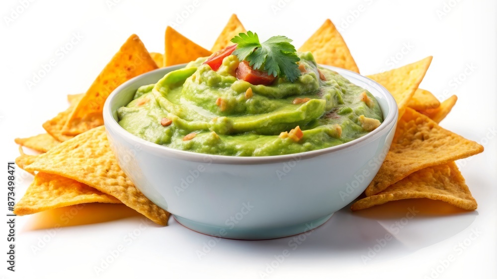 A bowl of guacamole with a side of tortilla chips A bowl of guacamole with a side of tortilla chips