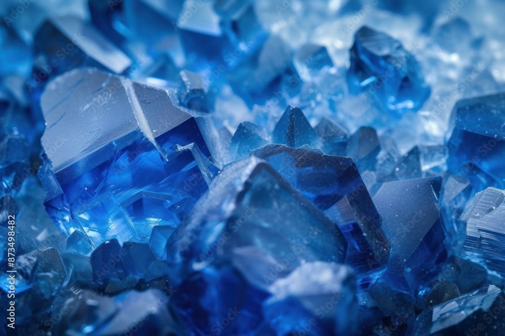 Close-up of striking blue crystals with deep vibrancy and sharp detail Close-up of striking blue crystals with deep vibrancy and sharp detail