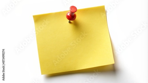 A yellow sticky note with a red pin on it