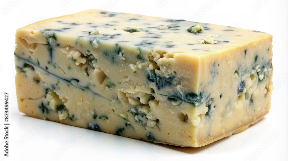 A wedge of blue cheese with a green rind A wedge of blue cheese with a green rind