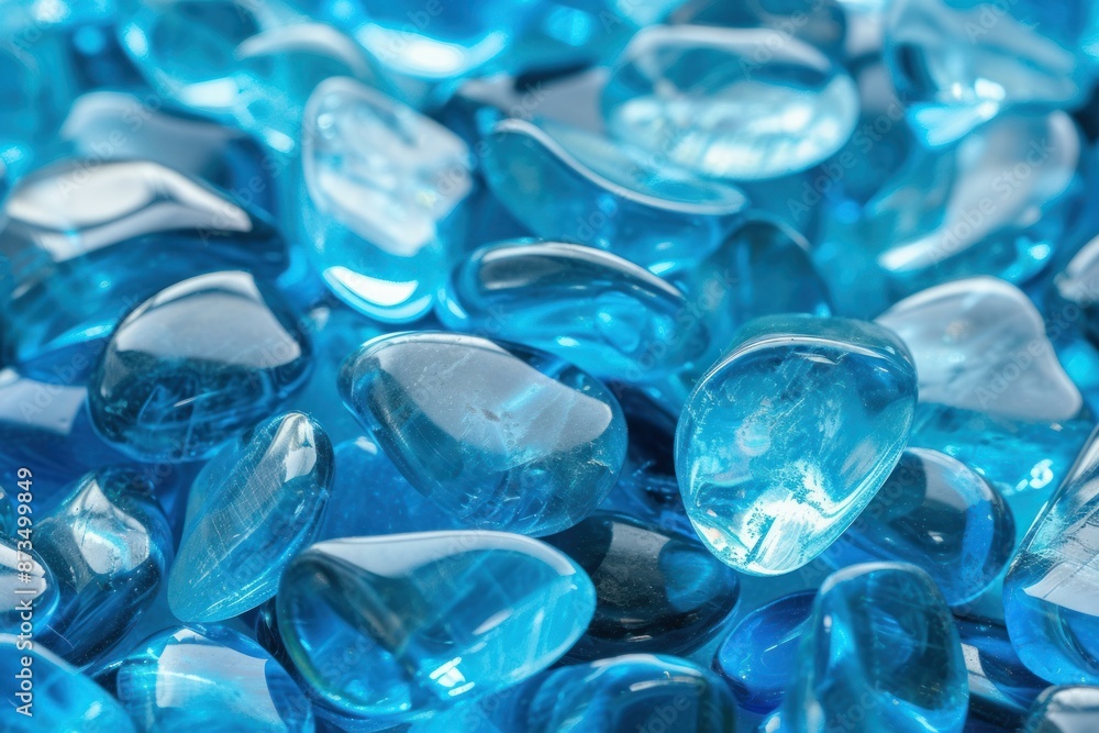Close-up shot of sparkling blue decorative glass stones, ideal for background Close-up shot of sparkling blue decorative glass stones, ideal for background