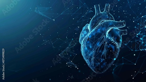 Digital heart. Explore the intricacies of the human heart through a captivating digital representation. Witness the beauty of this vital organ in a modern, futuristic style.
