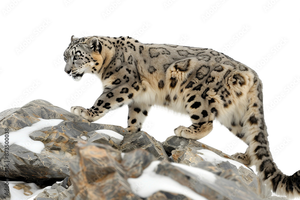 Snow Leopard Moving Through Rocky Mountain Snow Leopard Moving Through Rocky Mountain