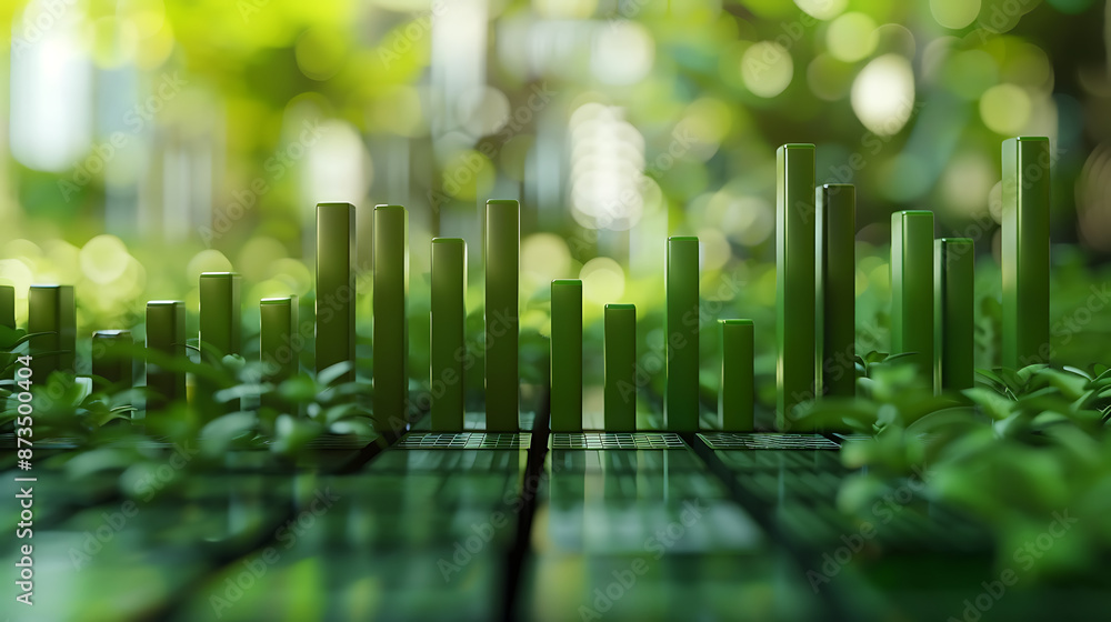 a 3D bar graph with varying heights on a grid. The bars are colored in shades of green, and the background has a blurred, greenery-like appearance a 3D bar graph with varying heights on a grid. The bars are colored in shades of green, and the background has a blurred, greenery-like appearance