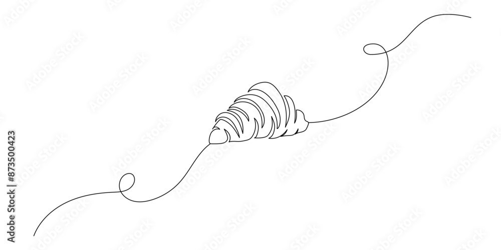 One continuous line drawing of french croissant. Bakery and morning breakfast concept in simple linear style. Pastry chocolate dessert symbol in editable stroke. Doodle contour vector illustration One continuous line drawing of french croissant. Bakery and morning breakfast concept in simple linear style. Pastry chocolate dessert symbol in editable stroke. Doodle contour vector illustration