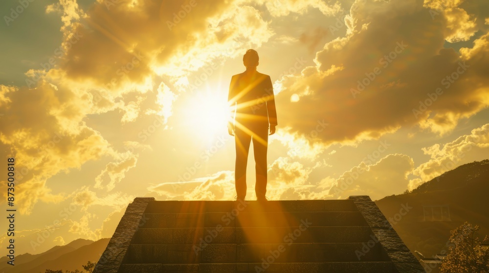 Achieve success with determination. Discover the power of determination to reach your goals and achieve success. Find inspiration in this image of a person standing on a mountaintop at sunrise. Achieve success with determination. Discover the power of determination to reach your goals and achieve success. Find inspiration in this image of a person standing on a mountaintop at sunrise.