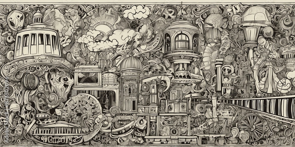 Obraz premium doodles and sketches themed flat banner background