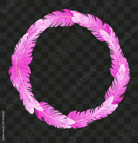 Circle frame with pink angel or flamingo feather