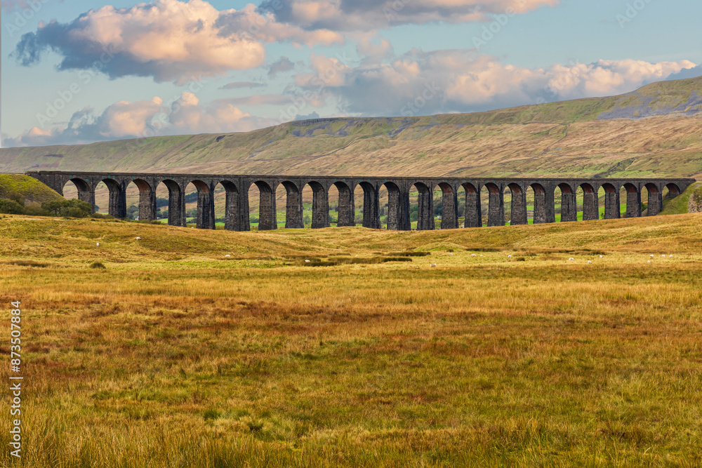 Europe, United Kingdom, England, North Yorkshire, Ingleton. Ribblehead viaduct. Digital composite sky.