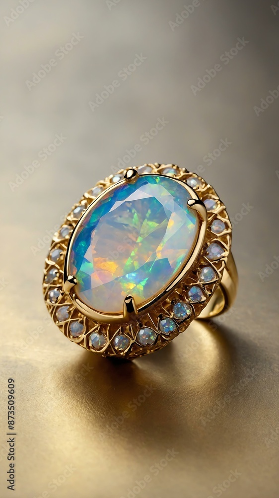 a single opal crystal is featured on a pure gold backg background a single opal crystal is featured on a pure gold backg background