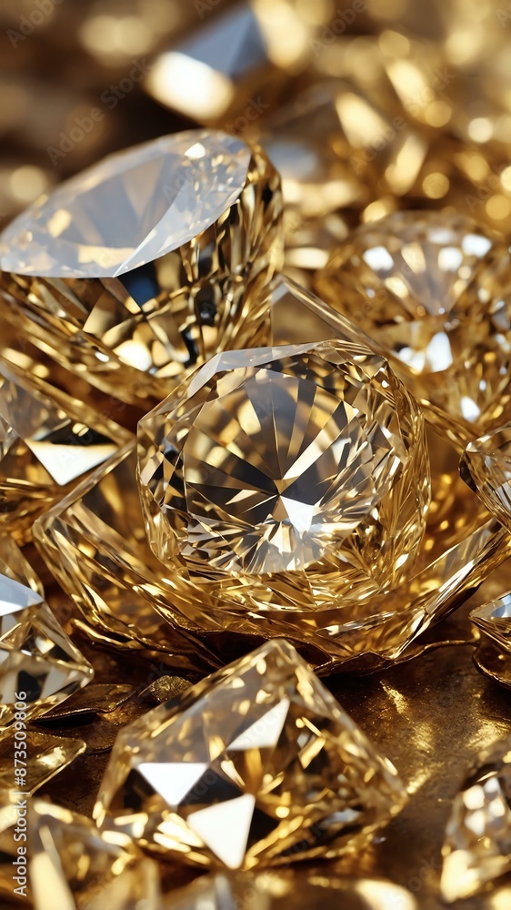 a single diamond crystal is featured on a pure gold ba background a single diamond crystal is featured on a pure gold ba background