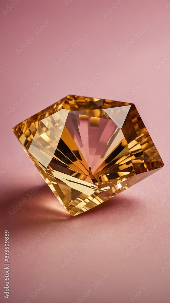a single citrine crystal is featured on a pure pink ba background a single citrine crystal is featured on a pure pink ba background