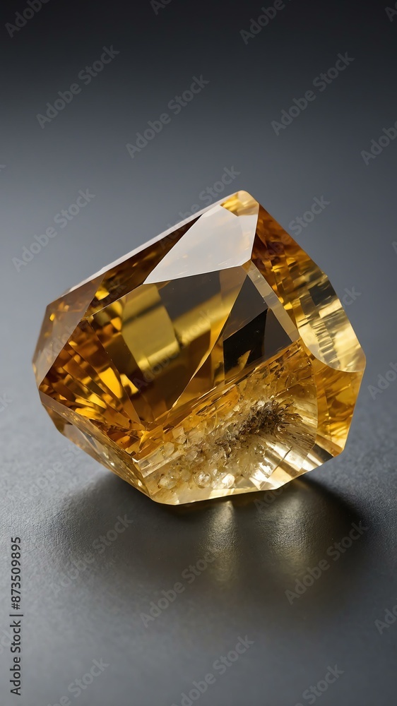 a single citrine crystal is featured on a pure grey ba background a single citrine crystal is featured on a pure grey ba background
