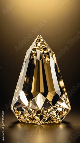 a single diamond crystal is featured on a pure gold ba background