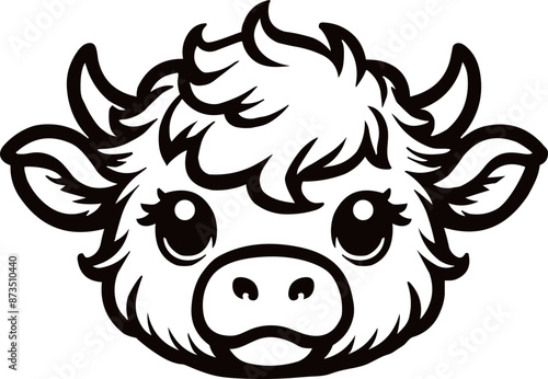 Cute Baby HIghland Cow Head Vector